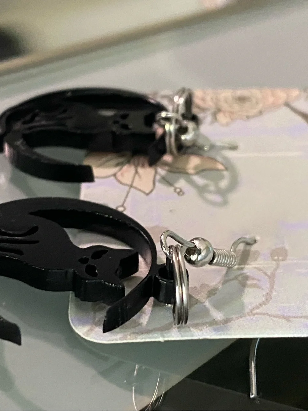Black Cat Crescent Dangle Earrings - Elegant Black Cat Jewelry homemade